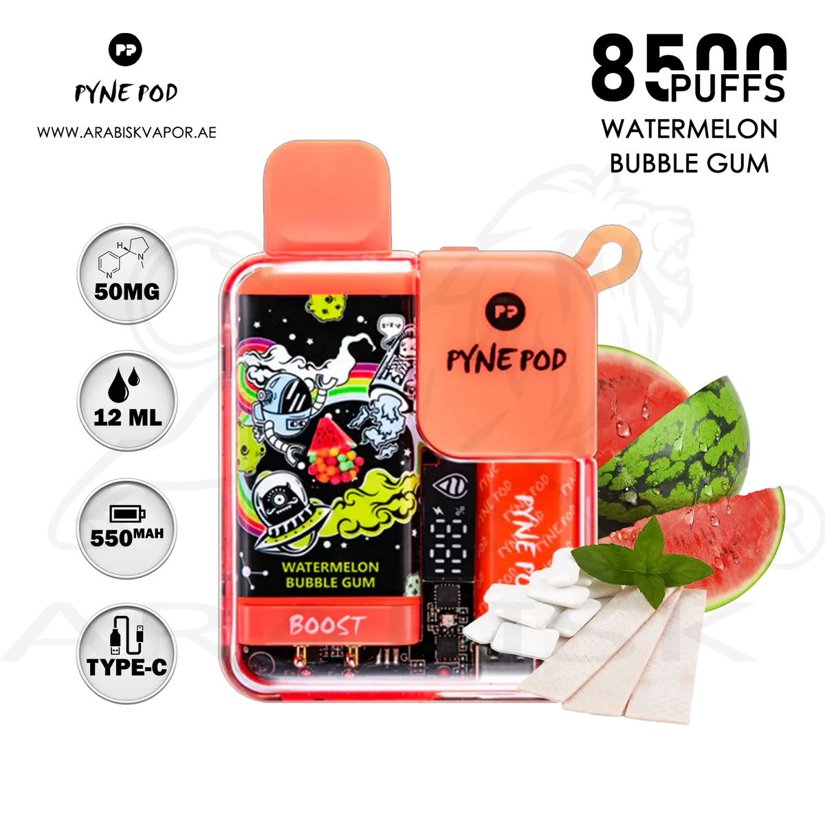 Buy PYNE POD 8500 PUFFS 50MG in Watermelon Bubblegum Flavor | Disposable  Device  Arabisk Vape