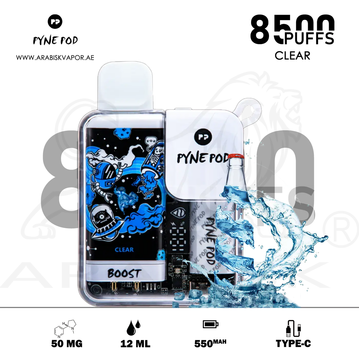 pyne pod boost 8500 puffs disposable vape 50MG RECHARGEABLE Select Flavor ::Raspberry Sour Apple Fifty Bar Silver Series vaporessooffer