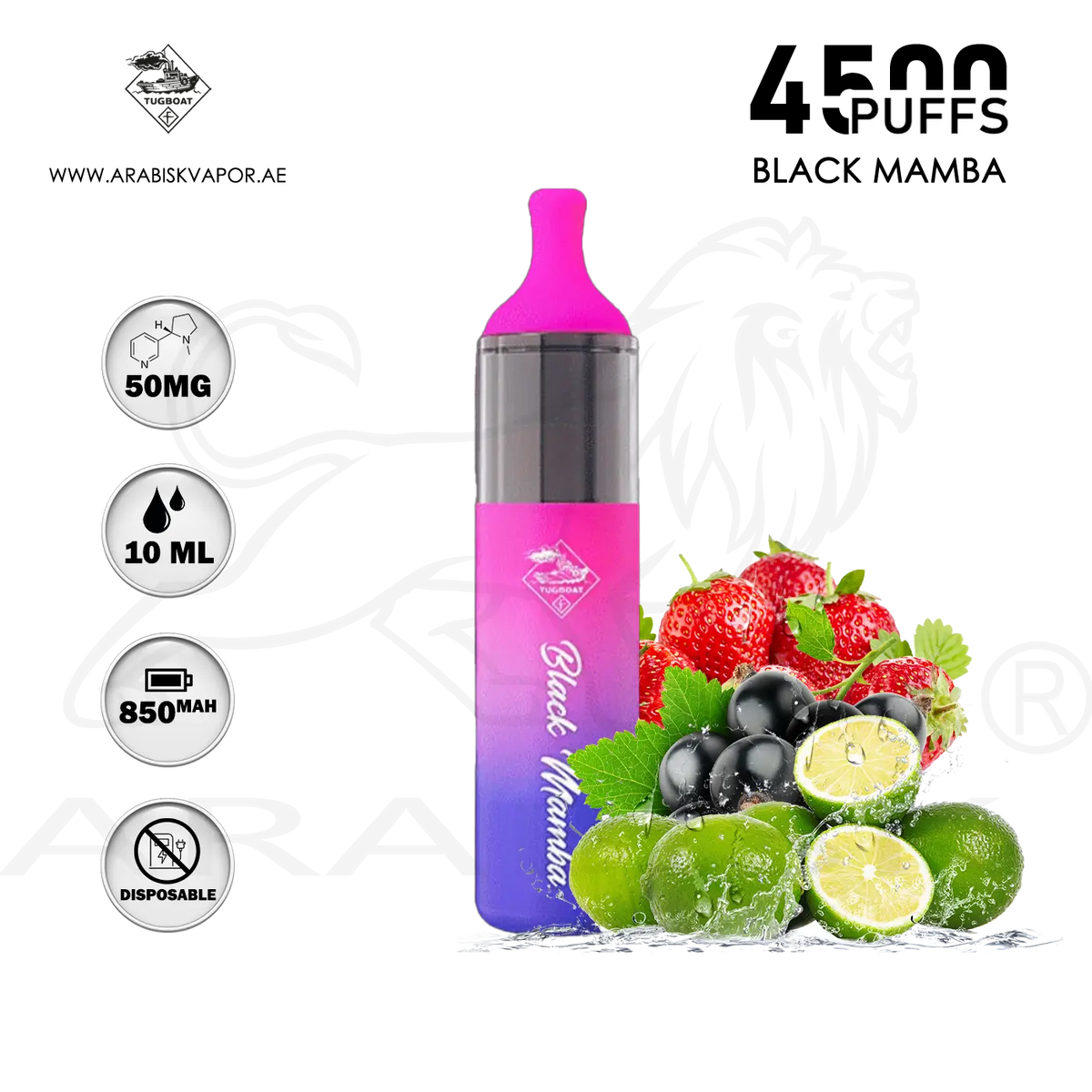 TUGBOAT EVO 4500 PUFFS 50MG - BLACK MAMBA | DISPOSABLE VAPE Arabisk Vape TUGBOAT EVO 4500 PUFFS 50MG - BLACK MAMBA | DISPOSABLE VAPE Arabisk Vape