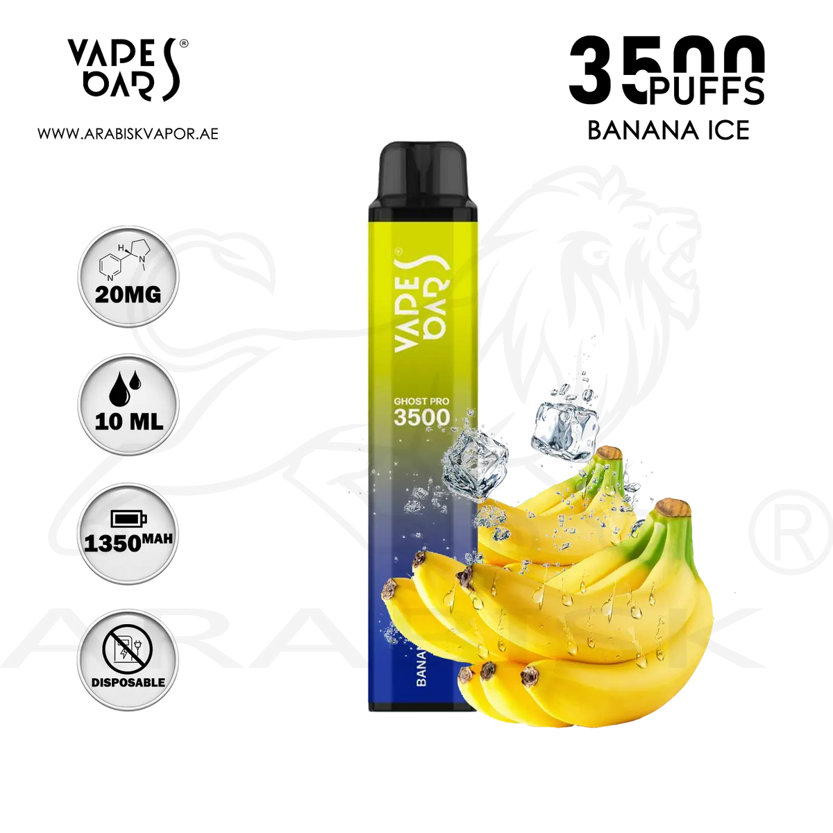 VAPES BARS GHOST PRO 3500 PUFFS 20MG - BANANA ICE