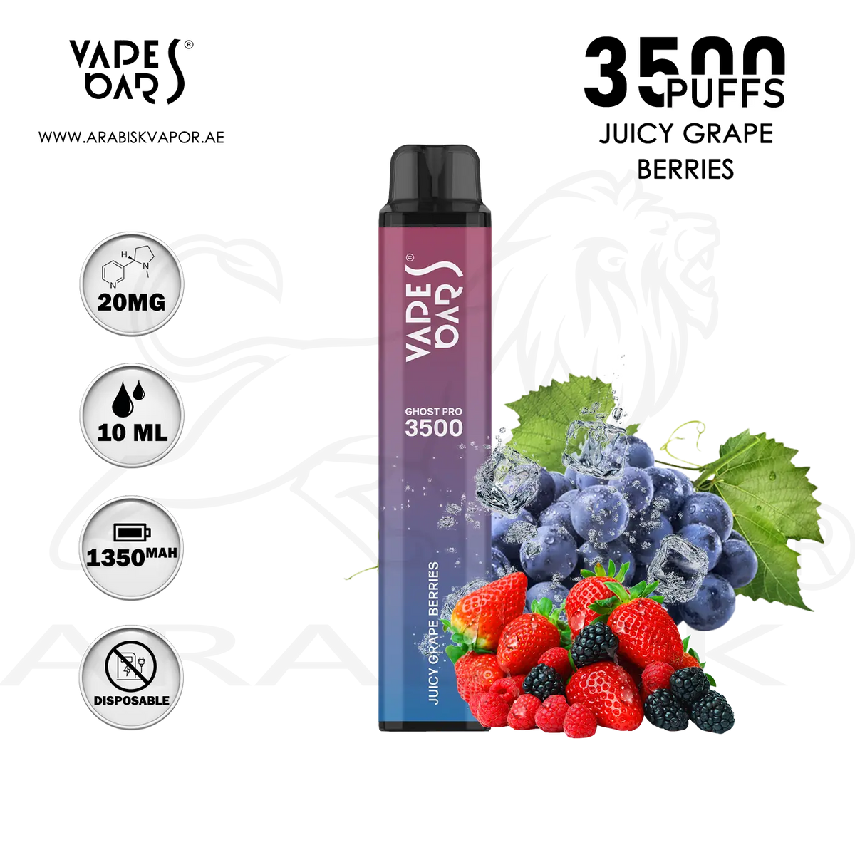 VAPES BARS GHOST PRO 3500 PUFFS 20MG - JUICY GRAPE BERRIES - Arabisk   Arabisk Vape