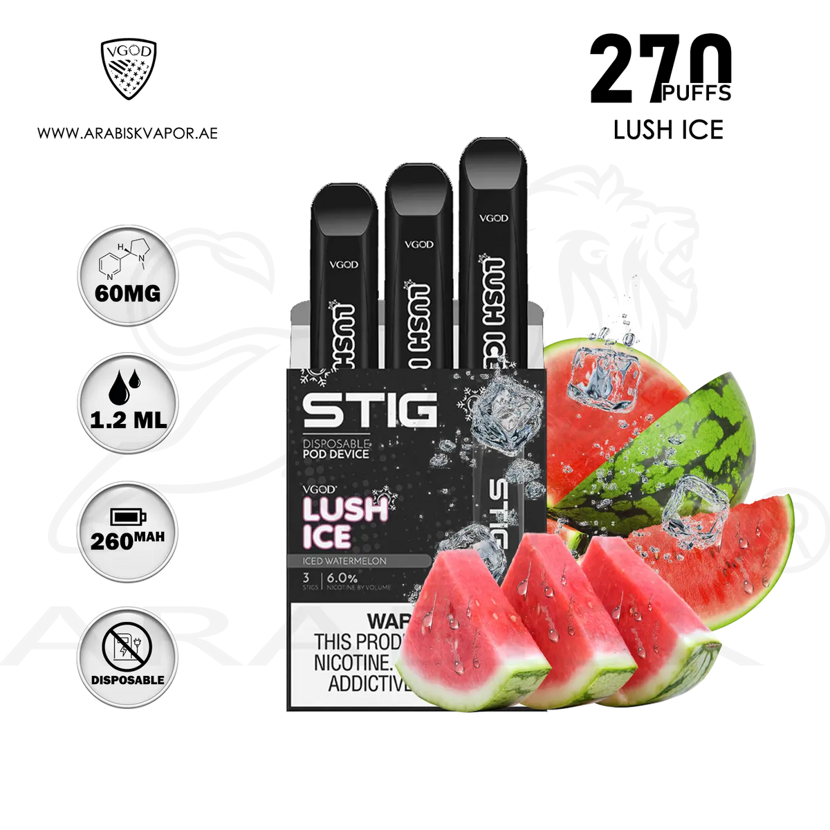 VGOD - STIG Lush Ice Disposable Device 270 Puffs 60mg  Arabisk Vape