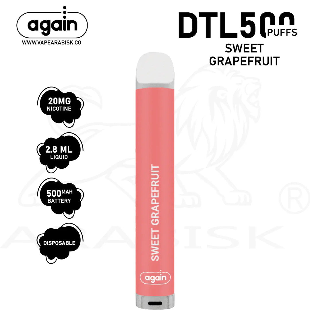 AGAIN DTL 500 PUFFS 20MG - SWEET GRAPEFRUIT Again