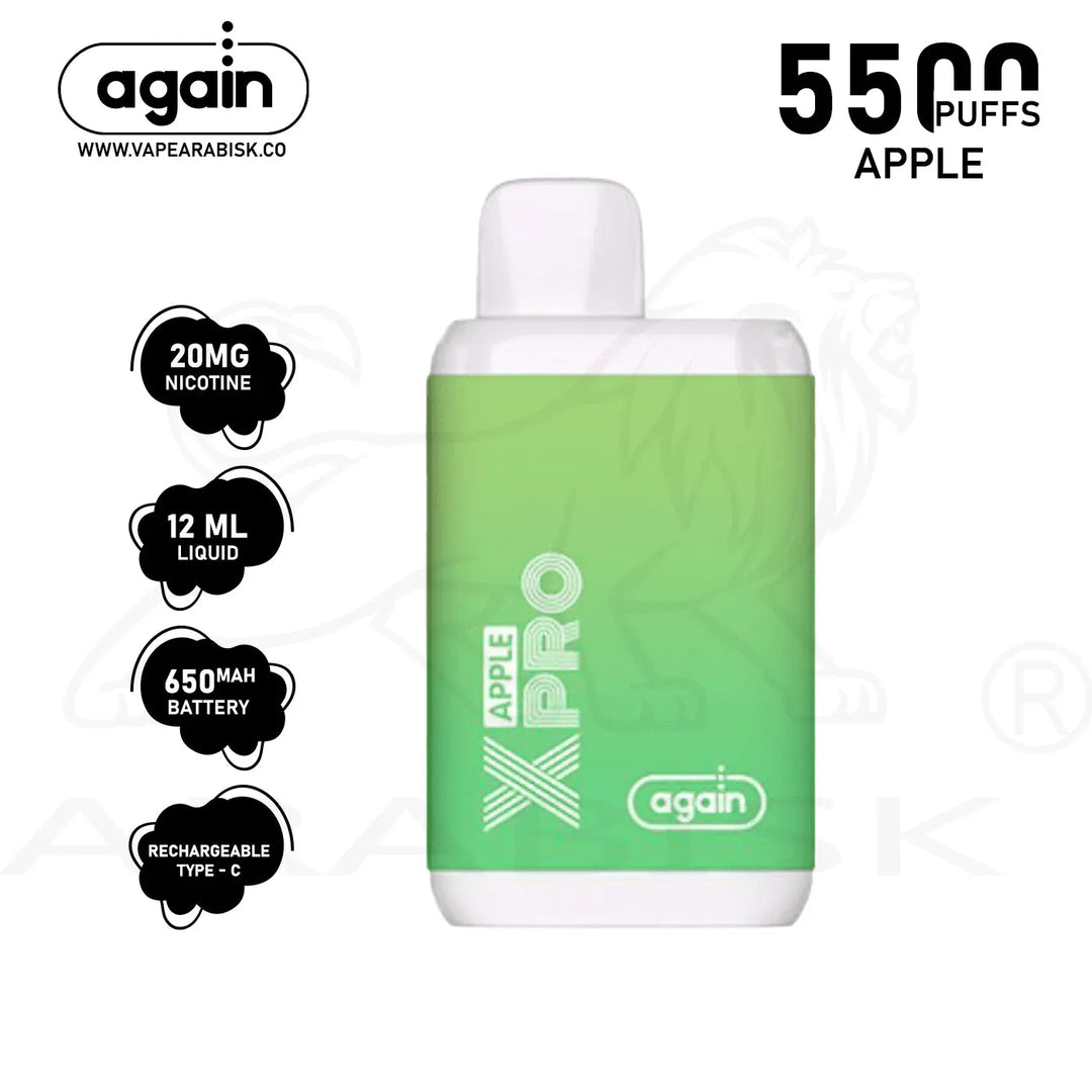 AGAIN X PRO 5500 PUFFS 20MG - APPLE Again