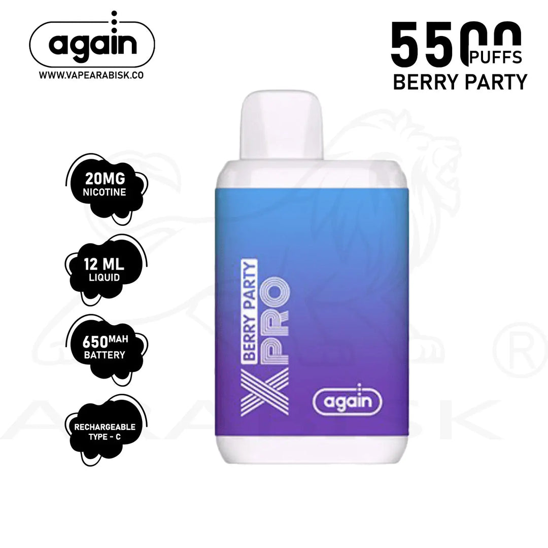 AGAIN X PRO 5500 PUFFS 20MG - BERRY PARTY Again