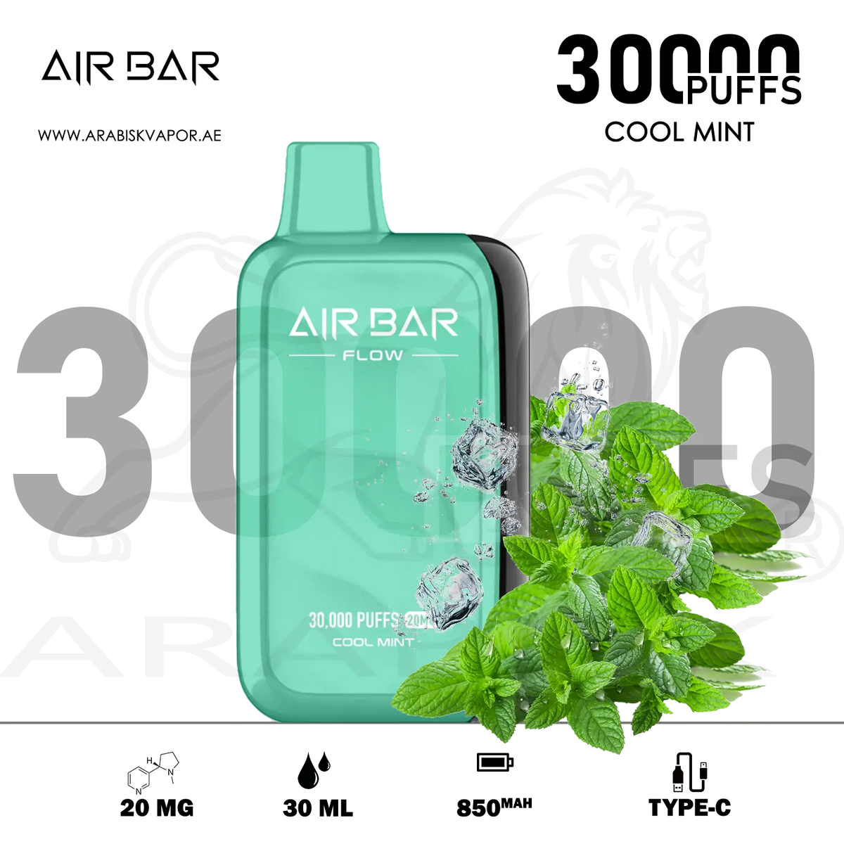 air bar cool mint vape AIRBAR FLOW 30000 PUFFS 20MG RECHARGEABLE Style:Regulated Pod Juice X Raz Mint