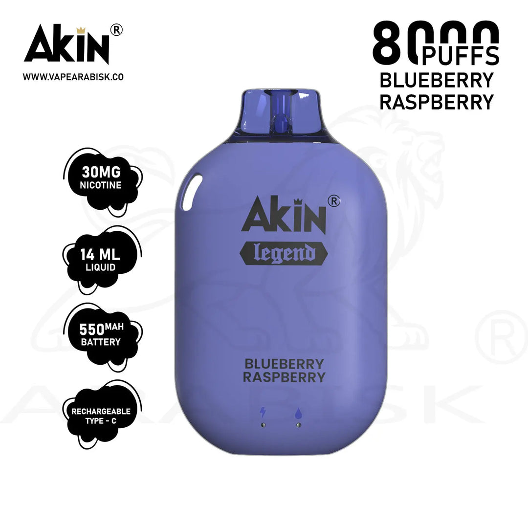 AKIN LEGEND 8000 PUFFS 30MG - BLUEBERRY RASPBERRY 