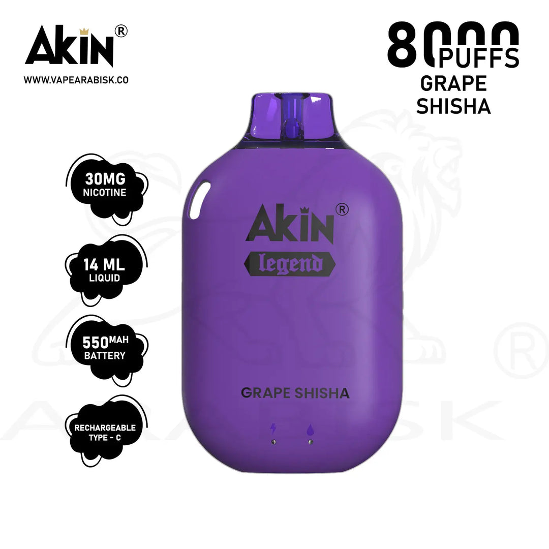 AKIN LEGEND 8000 PUFFS 30MG - GRAPE SHISHA 