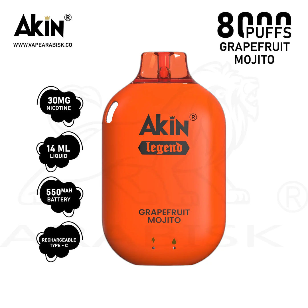 AKIN LEGEND 8000 PUFFS 30MG - GRAPEFRUIT MOJITO 