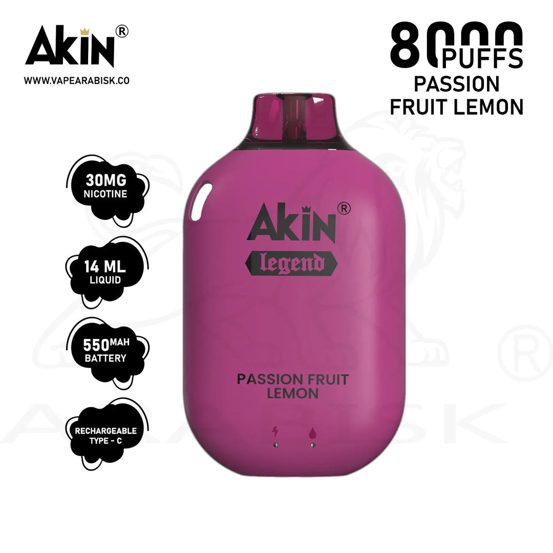 AKIN LEGEND 8000 PUFFS 30MG - PASSION FRUIT LEMON 