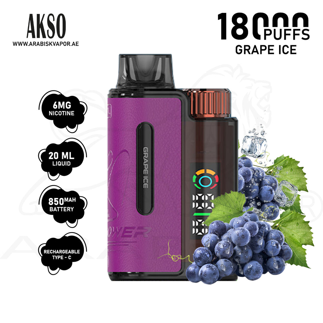 AKSO SUPA POWER DTL18000 PUFFS 6MG - GRAPE ICE 