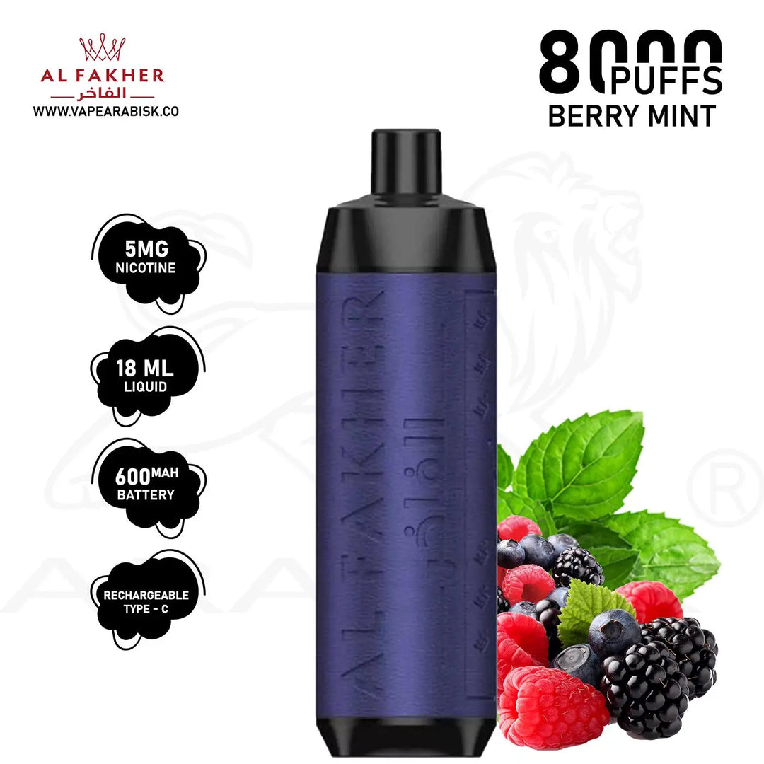 AL FAKHER CROWN BAR 8000 PUFFS 5MG - BERRY MINT 