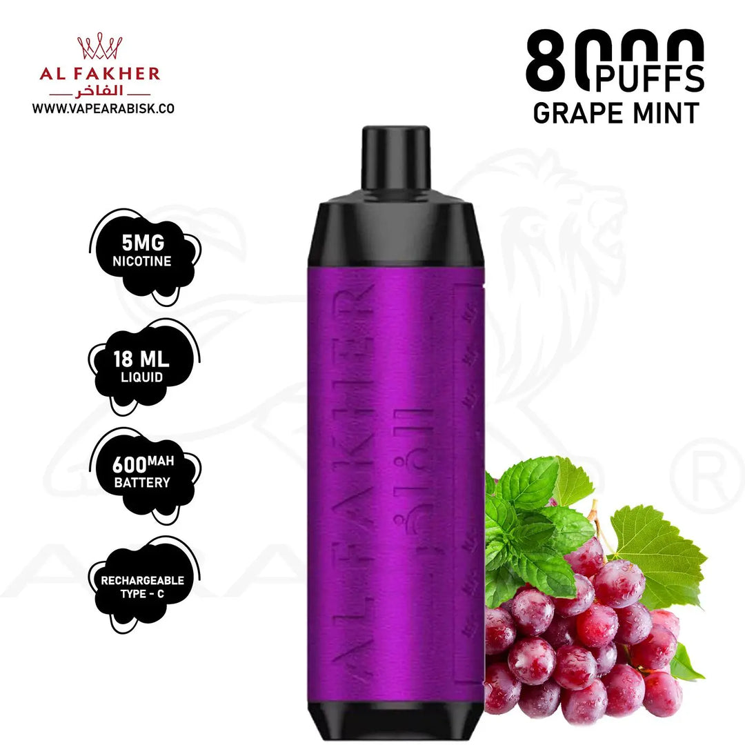 AL FAKHER CROWN BAR 8000 PUFFS 5MG - GRAPE MINT 