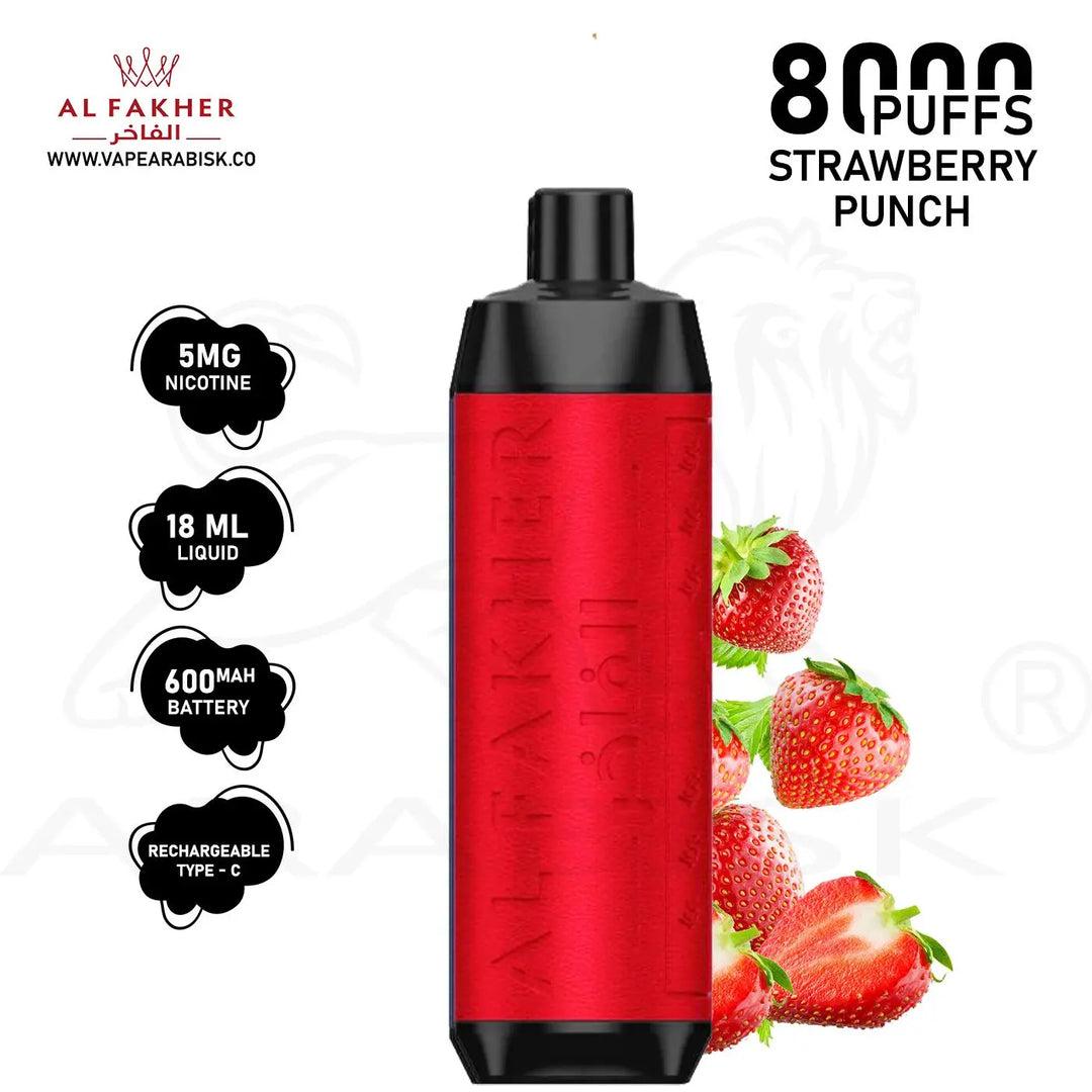 AL FAKHER CROWN BAR 8000 PUFFS 5MG - STRAWBERRY PUNCH 