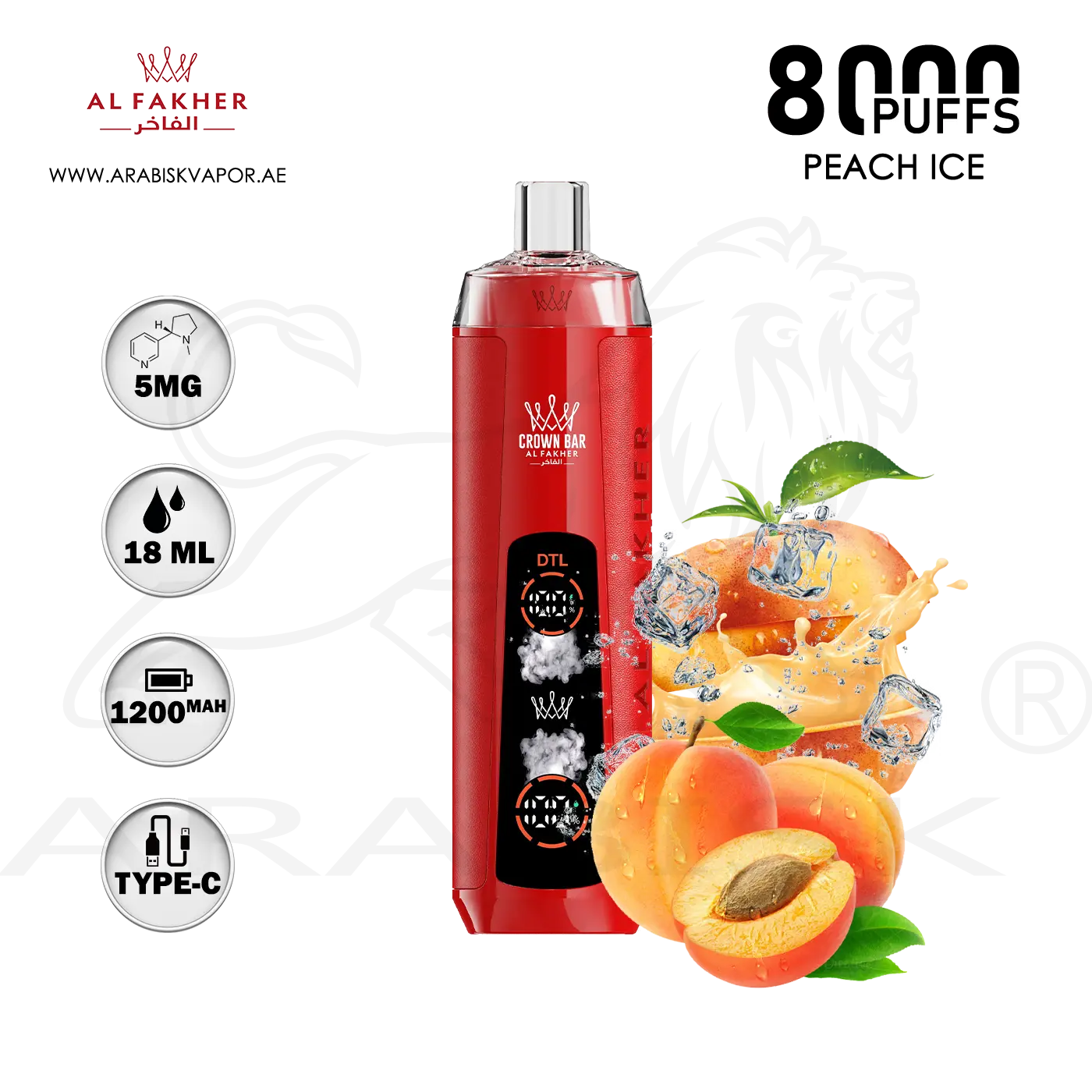 Al Fakher Crown Bar 8000 Peach Ice Exclusive Al Fakher Crown Bar 8000