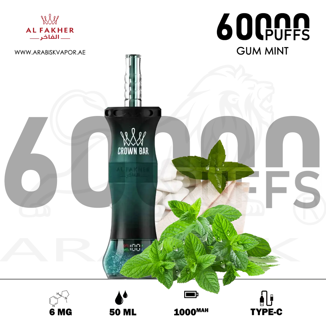 AL FAKHER CROWN BAR E-HOSE-X 60000 PUFFS 6MG - GUM MINT Arabisk Vape AL FAKHER CROWN BAR E-HOSE-X 60000 PUFFS 6MG - GUM MINT Arabisk Vape
