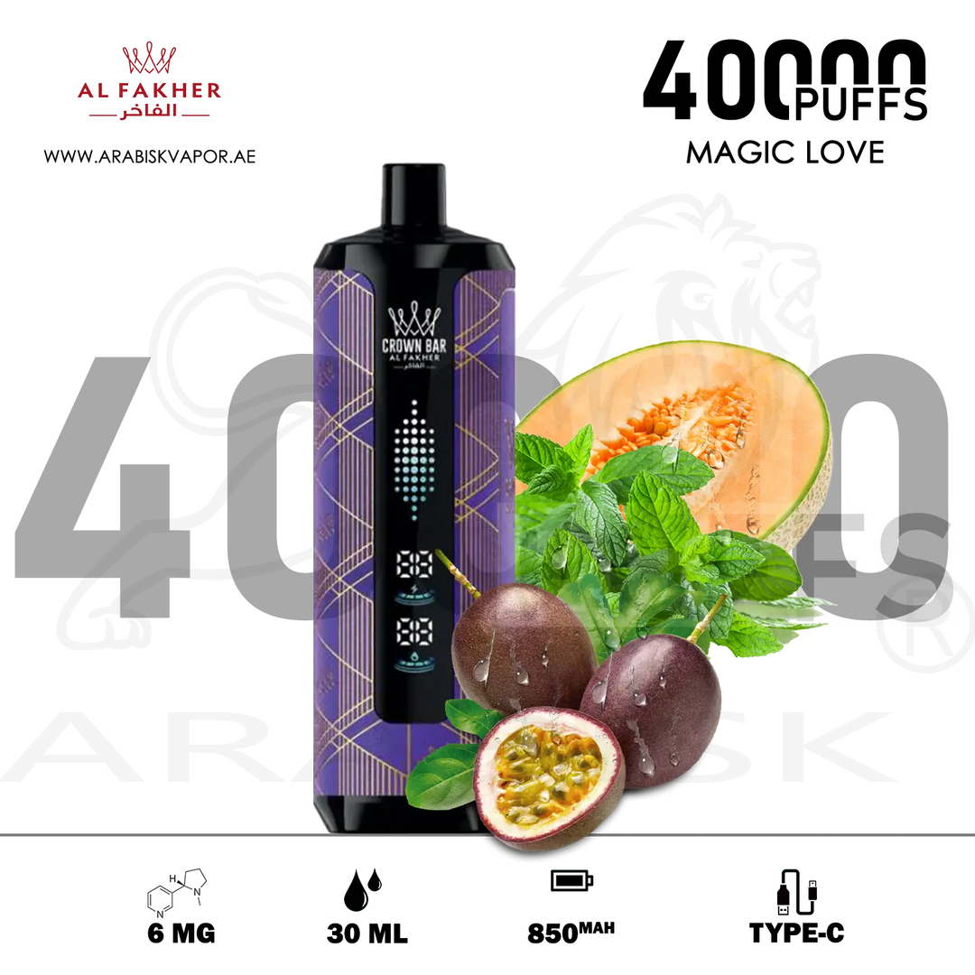 AL FAKHER CROWN BAR MEGAMAX 40000 PUFFS 6MG - MAGIC LOVE Arabisk Vape AL FAKHER CROWN BAR MEGAMAX 40000 PUFFS 6MG - MAGIC LOVE Arabisk Vape