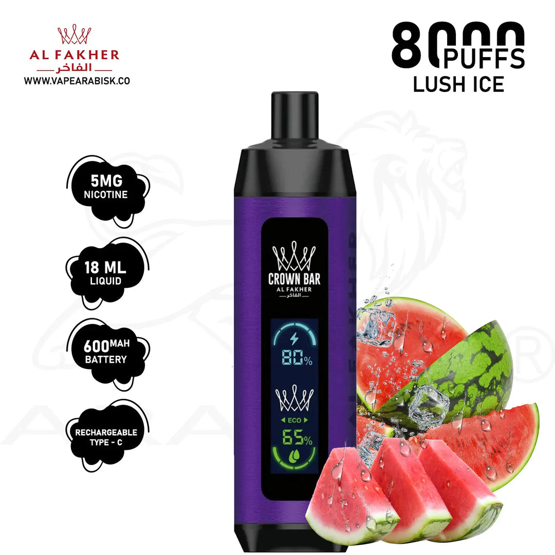 AL FAKHER CROWN BAR PRO 8000 PUFFS 5MG - LUSH ICE 