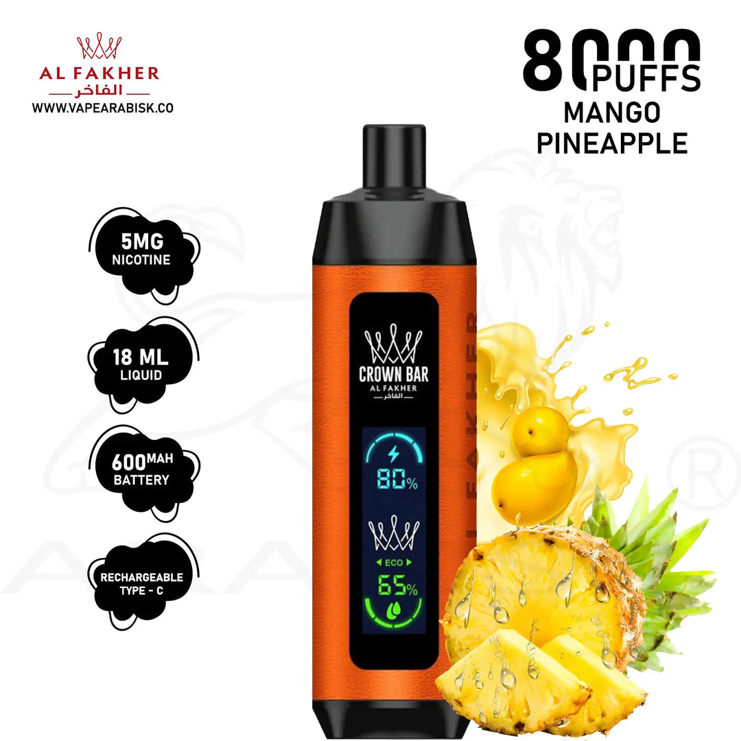 AL FAKHER CROWN BAR PRO 8000 PUFFS 5MG - MANGO PINEAPPLE 