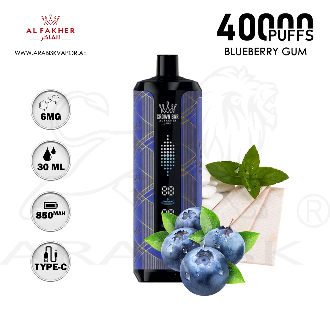 AL FAKHER CROWN BAR MEGAMAX 40000 PUFFS 6MG - BLUEBERRY GUM