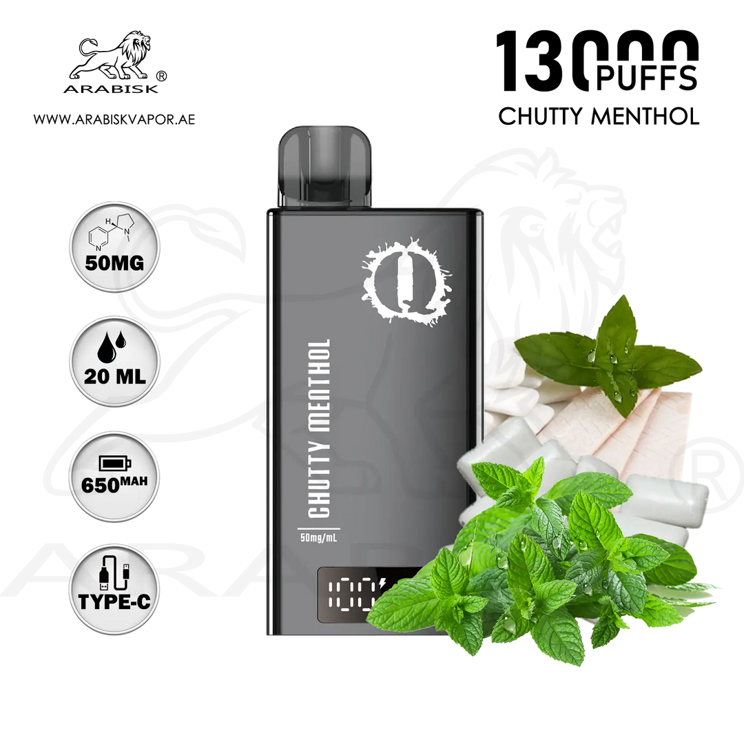 ARABISK Q 13000 PUFFS 50MG RECHARGEABLE - CHUTTY MENTHOL Arabisk Vape ARABISK Q 13000 PUFFS 50MG RECHARGEABLE - CHUTTY MENTHOL Arabisk Vape
