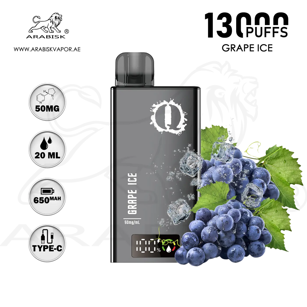 ARABISK Q 13000 PUFFS 50MG RECHARGEABLE - GRAPE ICE Arabisk Vape ARABISK Q 13000 PUFFS 50MG RECHARGEABLE - GRAPE ICE Arabisk Vape