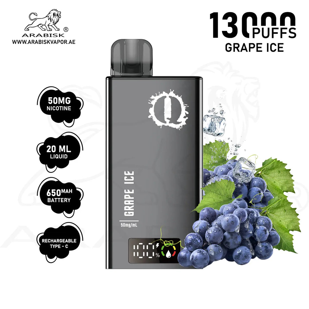 ARABISK Q 13000 PUFFS 50MG  RECHARGEABLE - GRAPE ICE 