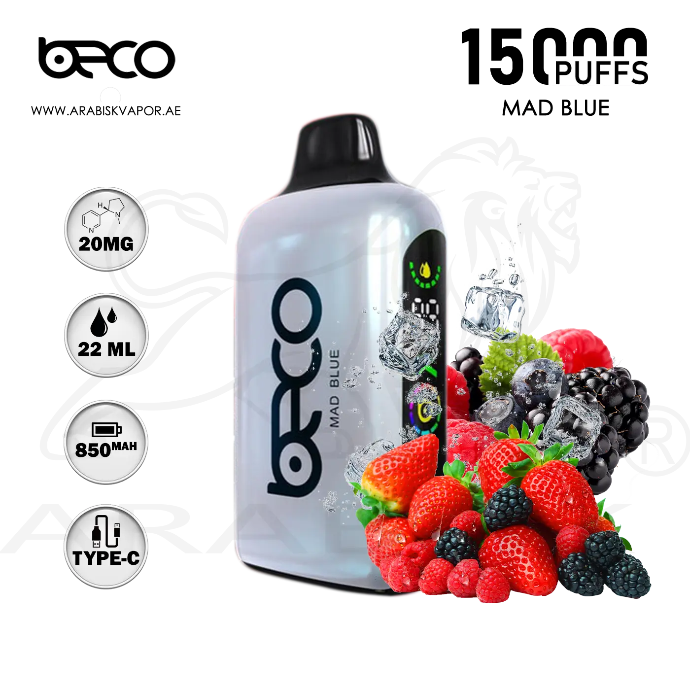 BECO BROCK 15000 PUFFS 20MG - MAD BLUE | DISPOSABLE DEVICES Arabisk Vape BECO BROCK 15000 PUFFS 20MG - MAD BLUE | DISPOSABLE DEVICES Arabisk Vape