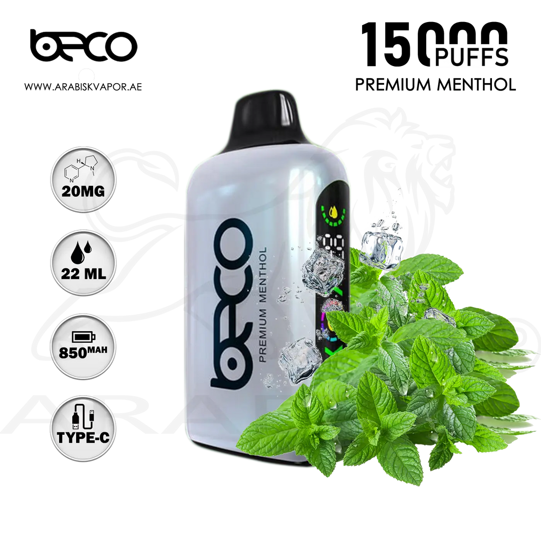 BECO BROCK 15000 PUFFS 20MG - PREMIUM MENTHOL | DISPOSABLE DEVICES Arabisk Vape BECO BROCK 15000 PUFFS 20MG - PREMIUM MENTHOL | DISPOSABLE DEVICES Arabisk Vape