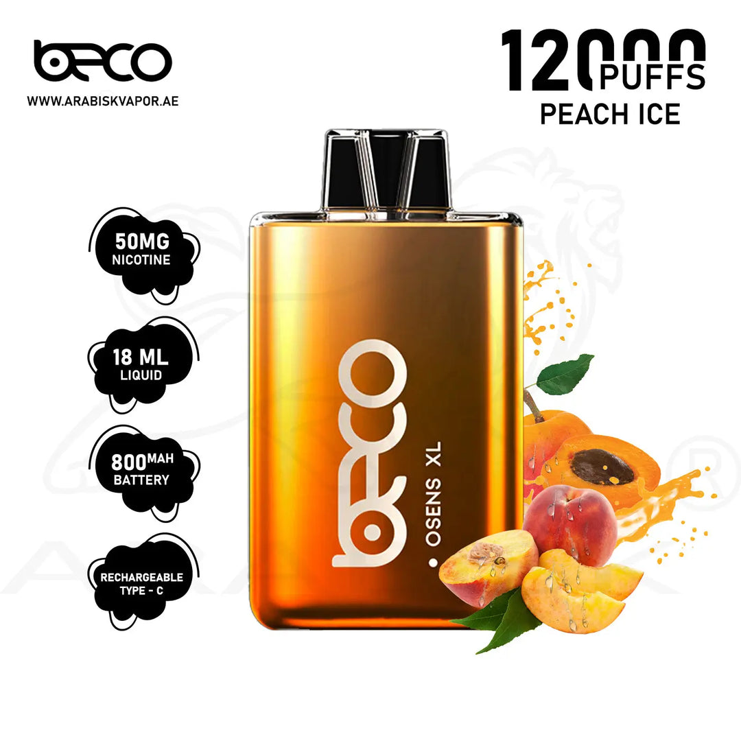 BECO OSENS XL 12000 PUFFS 50 MG - PEACH ICE 