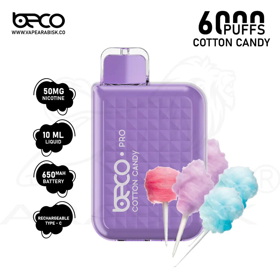 BECO PRO 6000 PUFFS 50MG - COTTON CANDY 