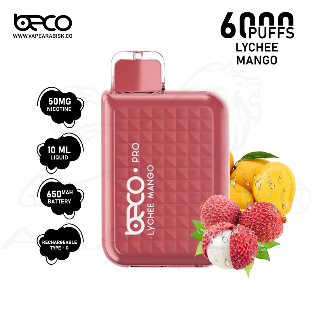 BECO PRO 6000 PUFFS 50MG - LYCHEE MANGO 