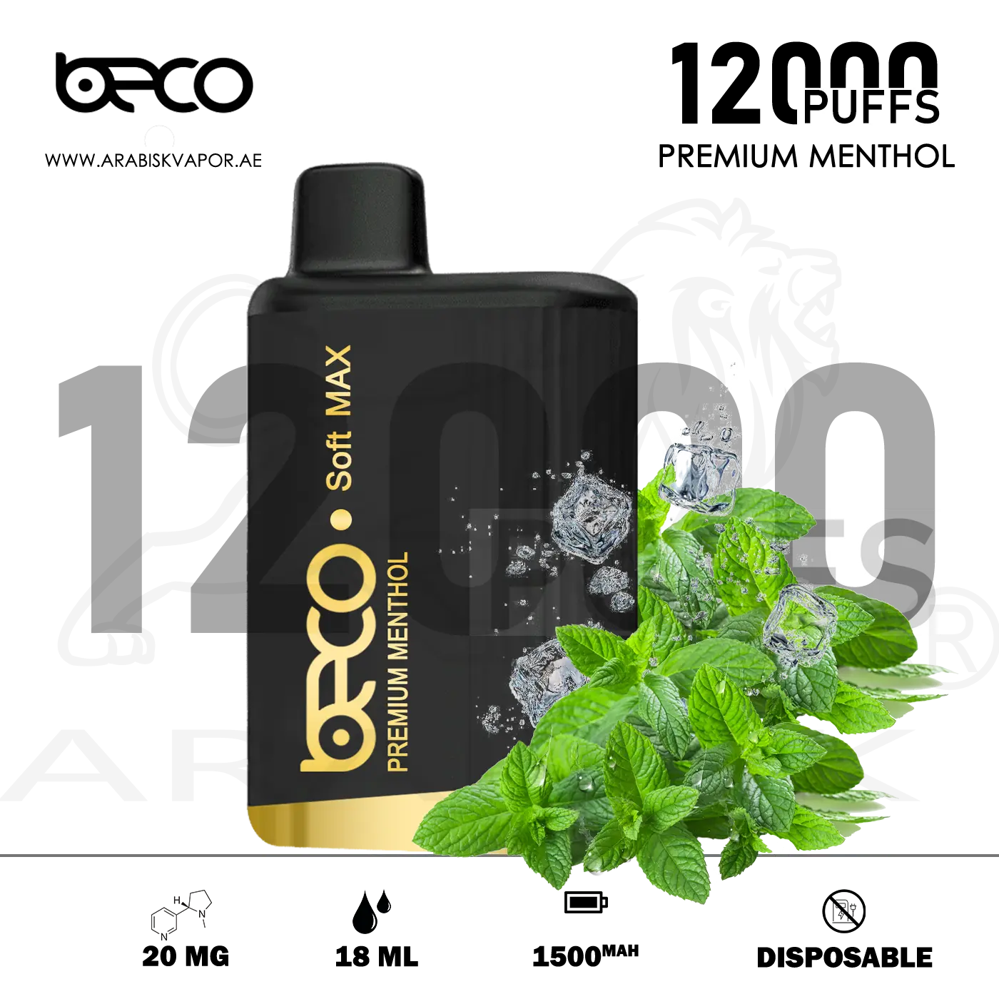 BECO SOFT MAX 12000 PUFFS 20MG DISPOSABLE DEVICES - PREMIUM MENTHOL   Arabisk Vape
