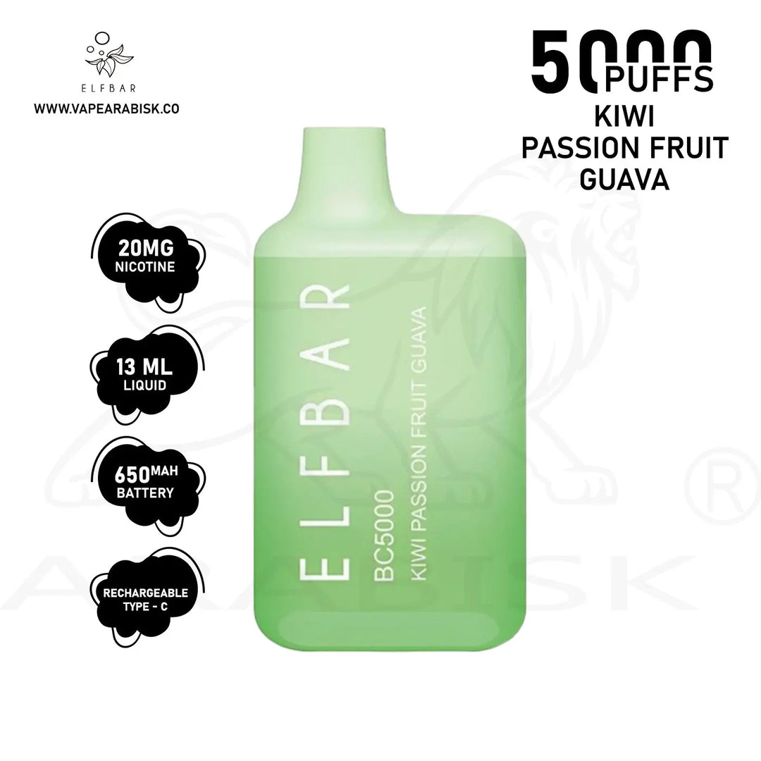 ELF BAR BC5000 PUFFS 20MG - KIWI PASSIONFRUIT GUAVA Elf Bar