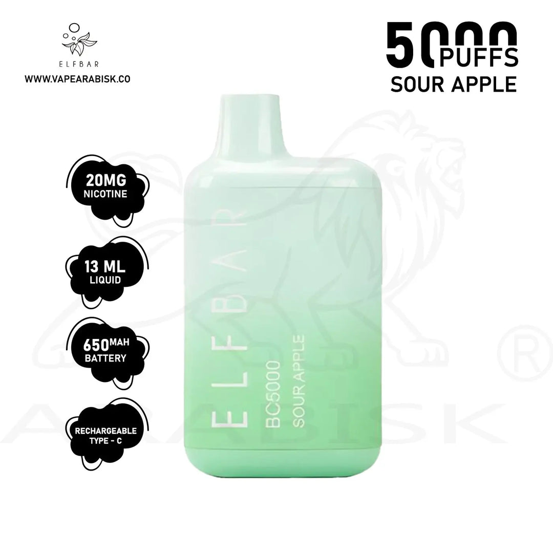 ELF BAR BC5000 PUFFS 20MG - SOUR APPLE Elf Bar