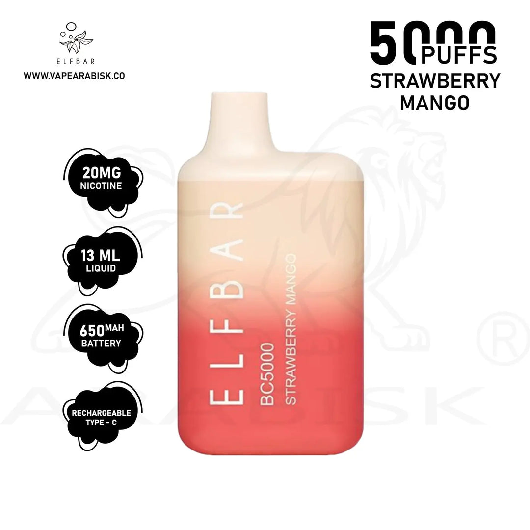 ELF BAR BC5000 PUFFS 20MG - STRAWBERRY MANGO Elf Bar