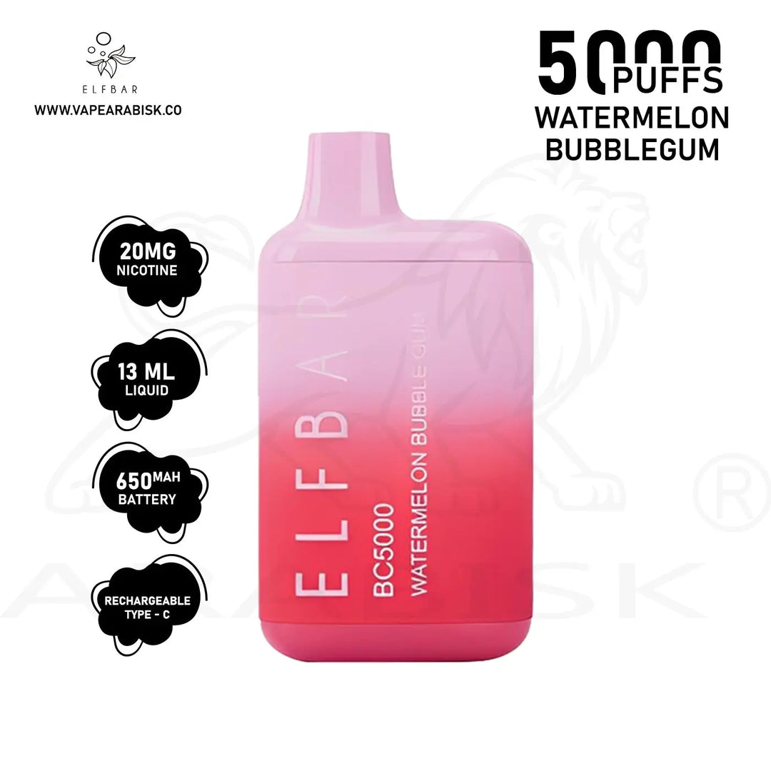 ELF BAR BC5000 PUFFS 20MG - WATERMELON BUBBLEGUM Elf Bar