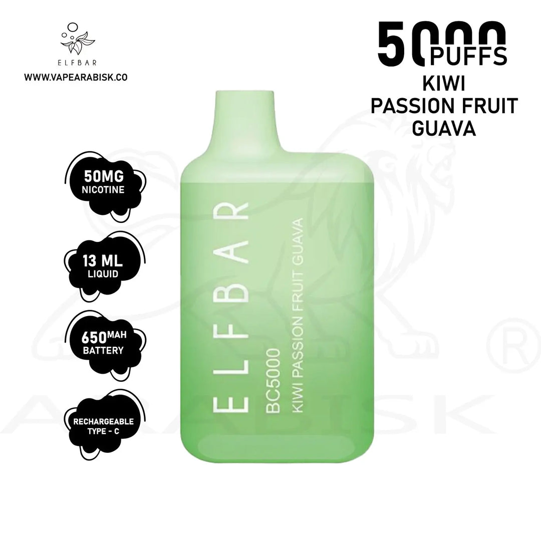 ELF BAR BC5000 PUFFS 50MG - KIWI PASSIONFRUIT GUAVA Elf Bar