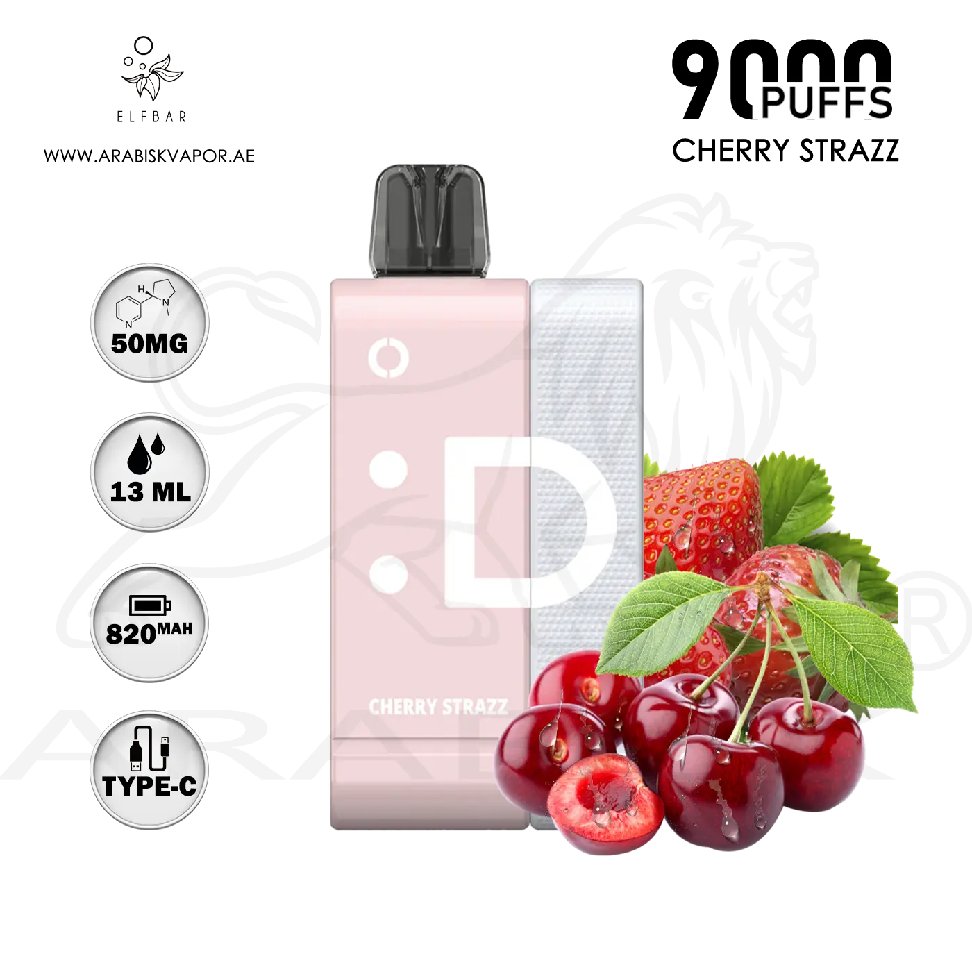 ELFBAR KIT EW9000 PUFFS 50MG - CHERRY STRAZZ  Arabisk Vape