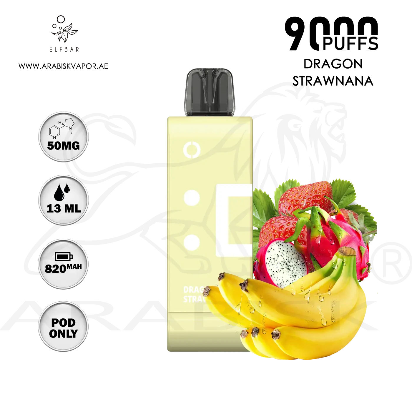 ELFBAR POD EW9000 PUFFS 50MG - DRAGON STRAWNANA  Arabisk Vape