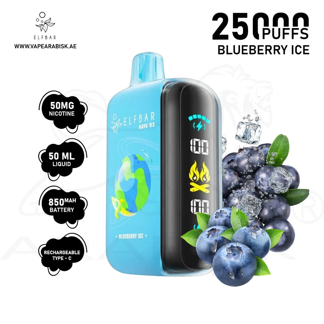 ELFBAR RAYA D3 25000 PUFFS 50MG - BLUEBERRY ICE 