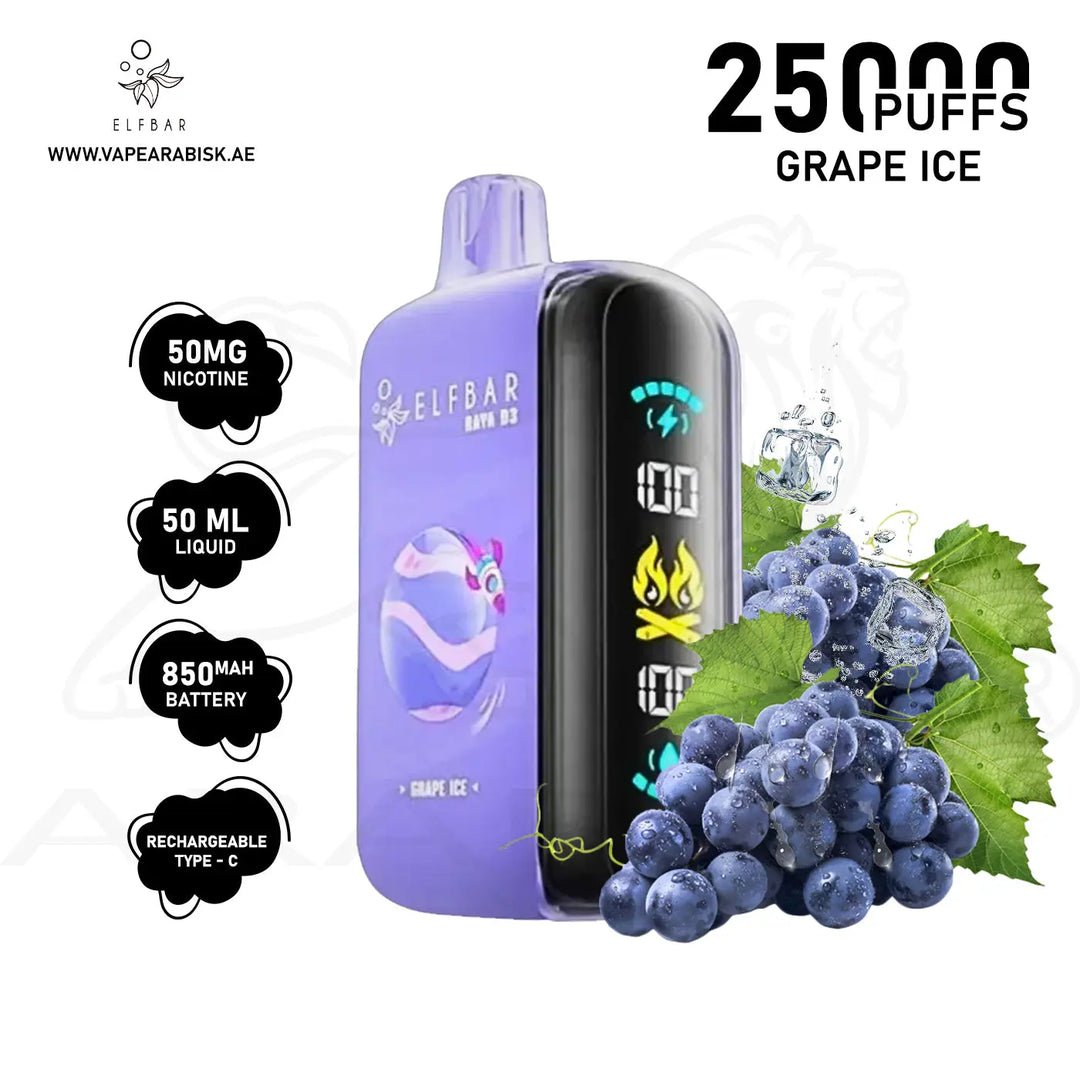 ELFBAR RAYA D3 25000 PUFFS 50MG - GRAPE ICE 