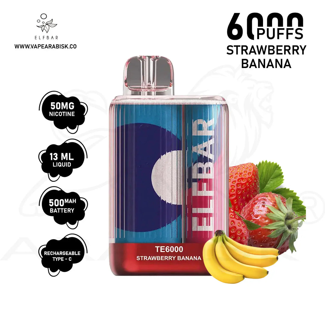 ELFBAR TE6000 PUFFS 50MG - STRAWBERRY BANANA 