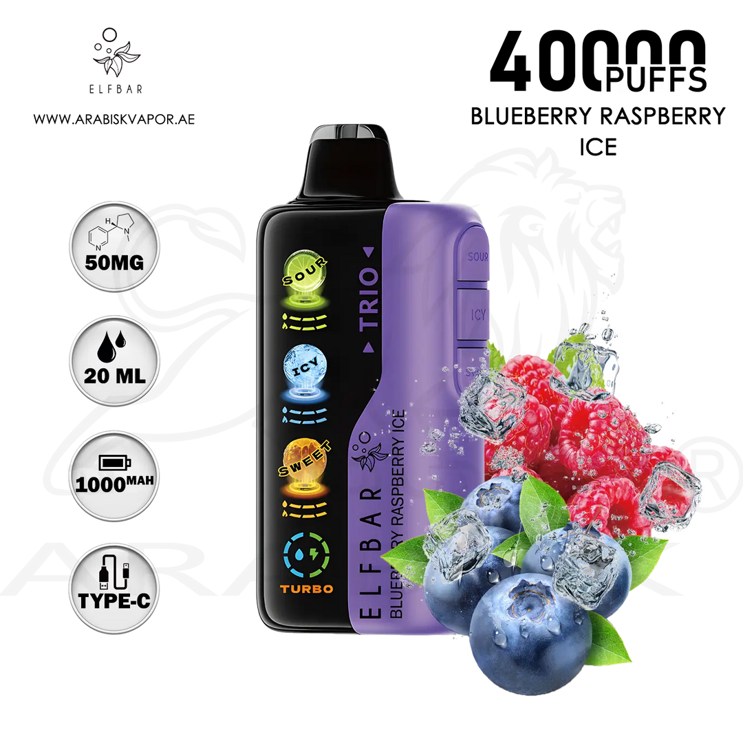 Blueberry Raspberry Ice ELFBAR TRIO 40000 PUFFS 50MG - BLUEBERRY RASPBERRY ICE – Arabisk Vape