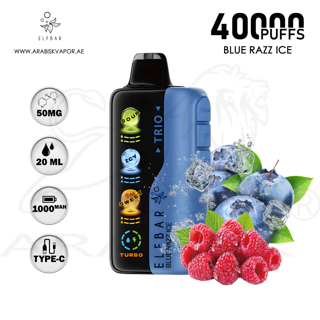 ELFBAR TRIO 40000 PUFFS 50MG - BLUE RAZZ ICE