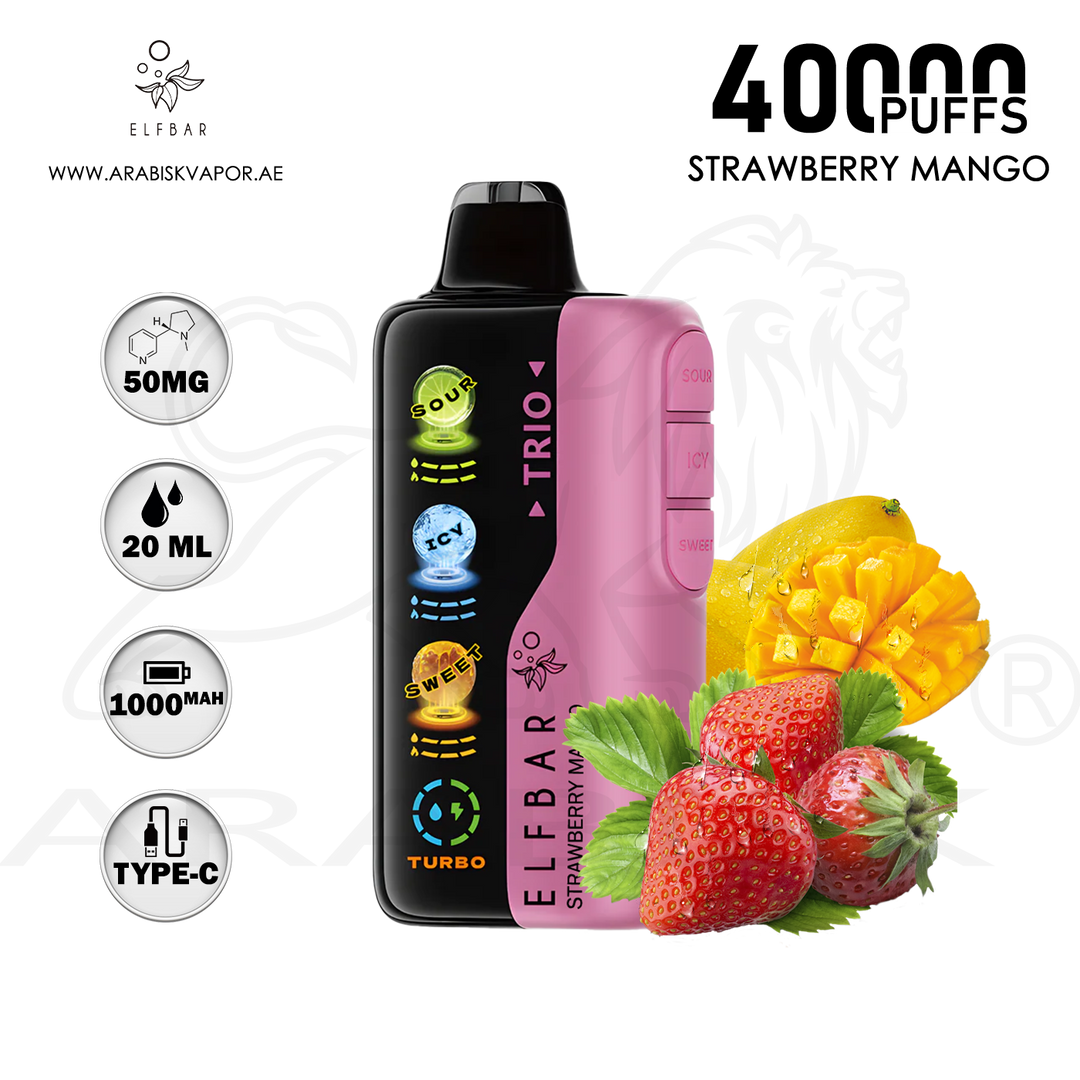 ELFBAR TRIO 40000 PUFFS 50MG - STRAWBERRY MANGO