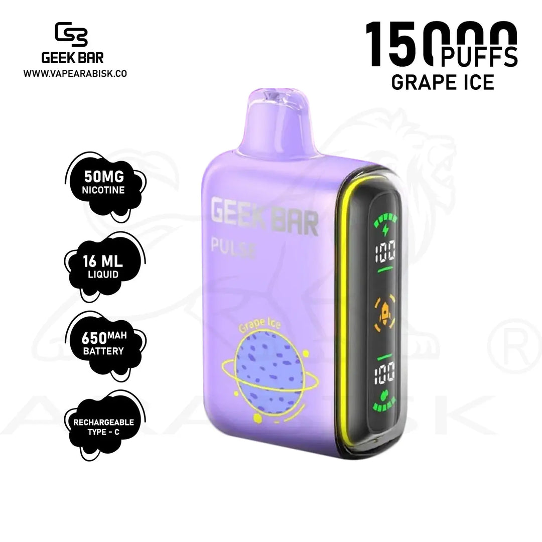 GEEKBAR PULSE 15000 PUFFS 50MG -  GRAPE ICE GEEKBAR