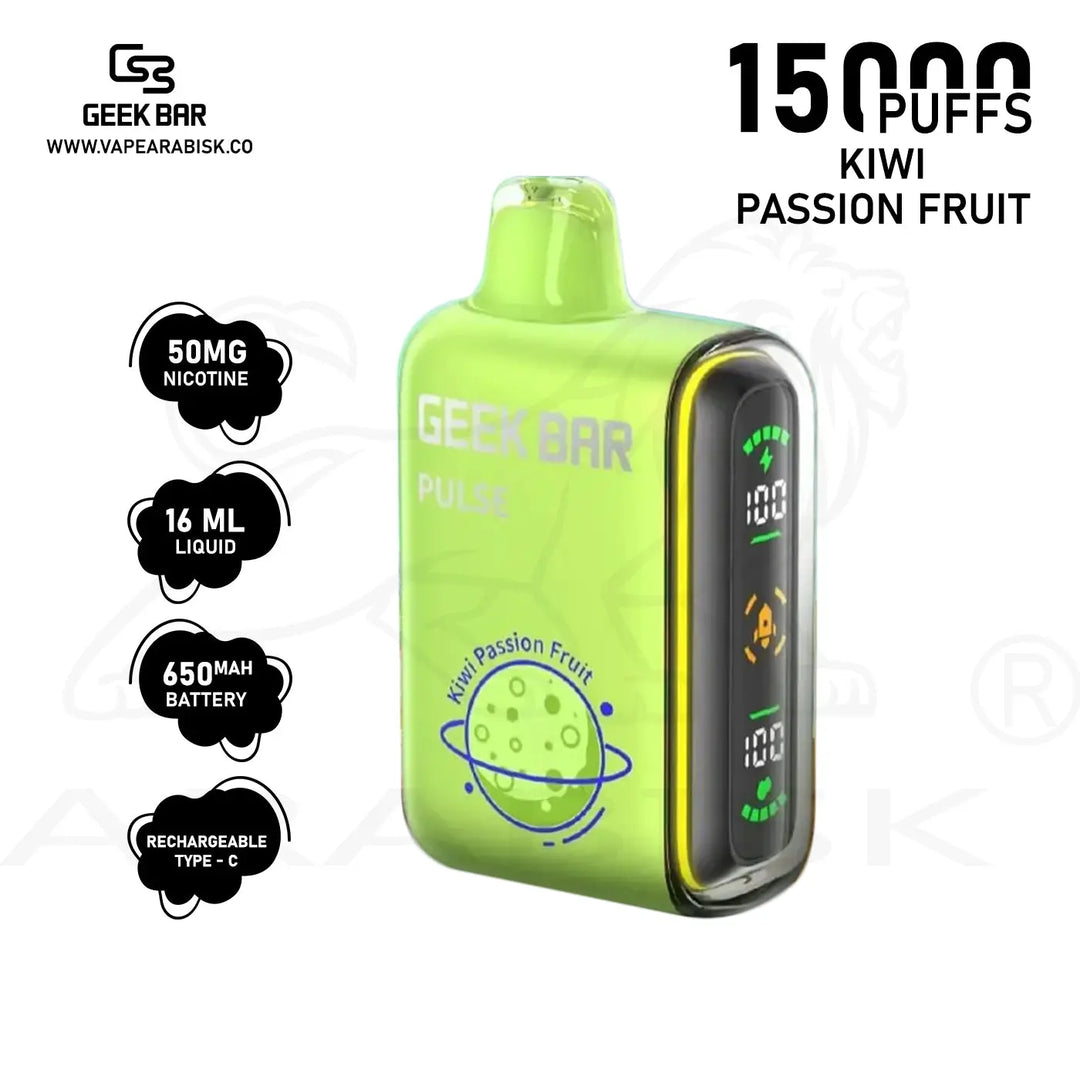 GEEKBAR PULSE 15000 PUFFS 50MG -  KIWI PASSION FRUIT GEEKBAR