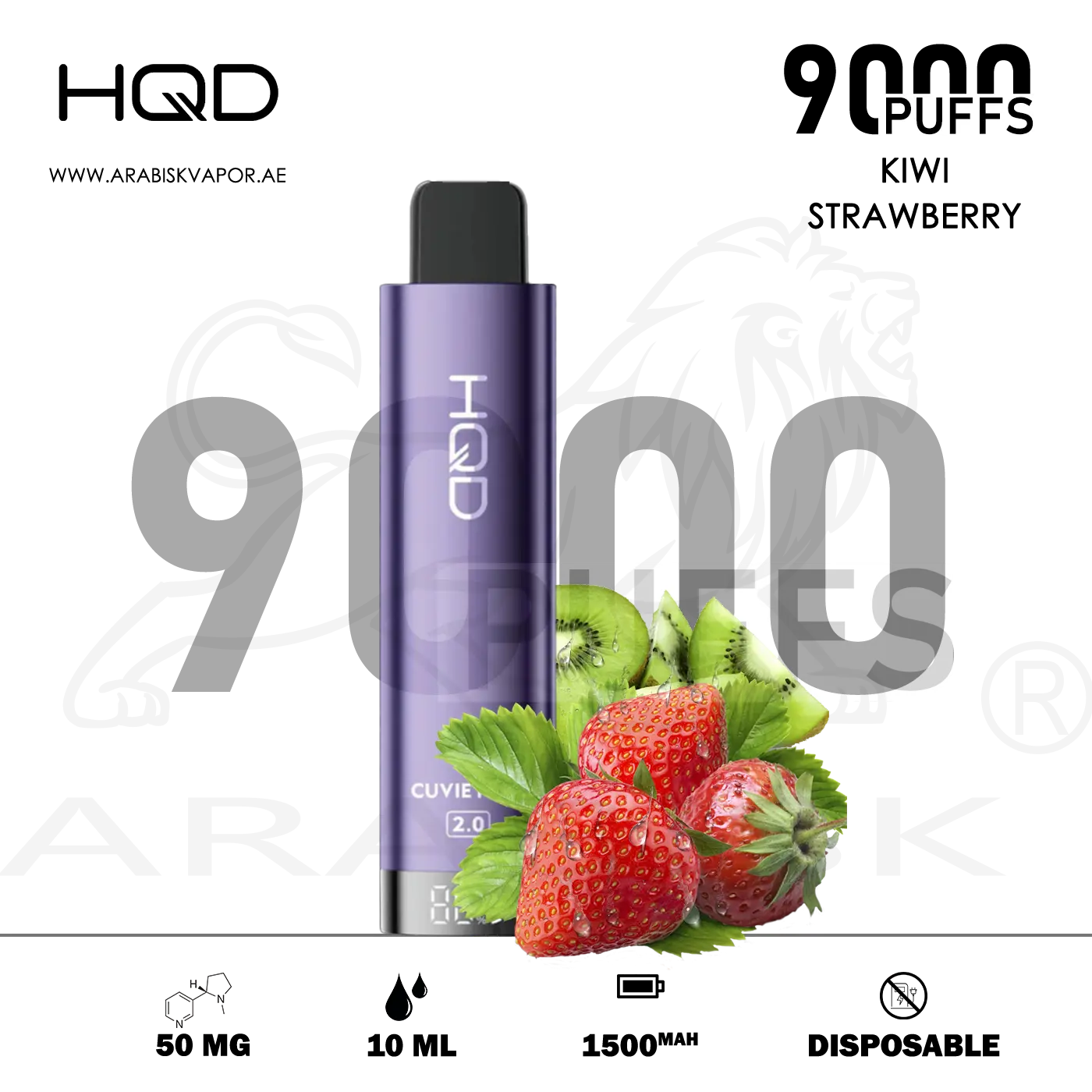 HQD CUVIE PLUS 2.0 9000 PUFFS 50MG - KIWI STRAWBERRY
