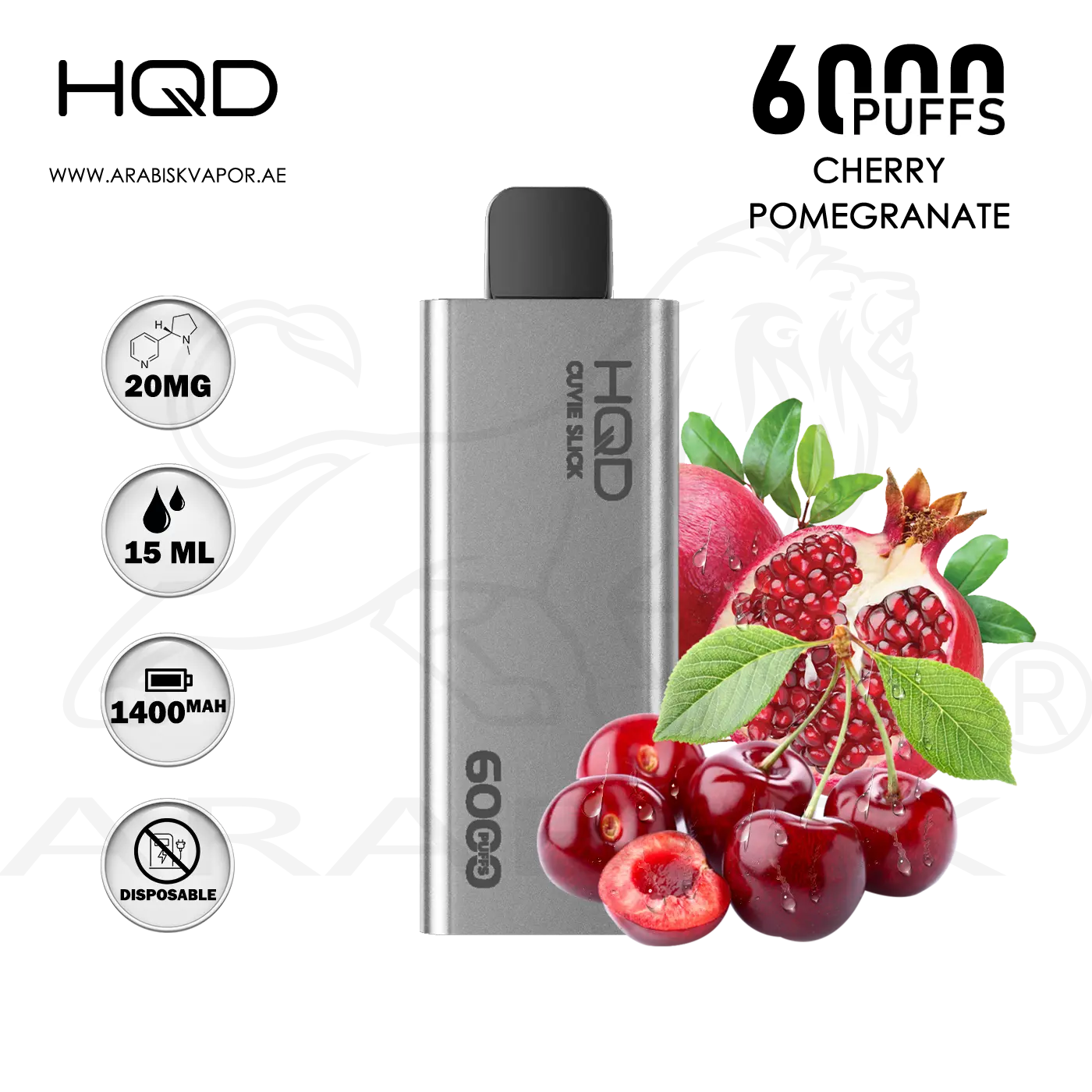 HQD CUVIE SLICK 6000 PUFFS 20MG - CHERRY POMEGRANATE – Arabisk Vape